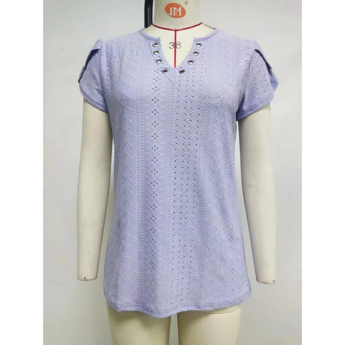

Women s New V-neck Button Cutout Loose Short Sleeve T-shirt Top Fashion Casual Tee for Women European American Cross-border Outfit XXL