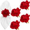 Valentine'S 4Pcs Day Red Rose Napkin Rings Imitation Red Rose Napkin Buckles Romantic Flower Table Decorations For Valentine'S