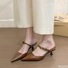 Fashion Summer New women Fashionable Thin Heel Pointed Middle Heel Small Cap Half Slippers for Wearing Simple Versatile Women's Shoes