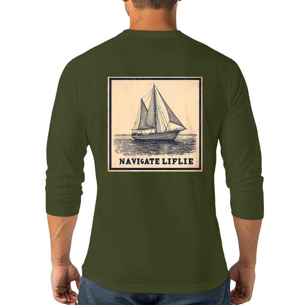 Men's casual and fashionable printed round-neck three-quarter sleeve top T-shirt