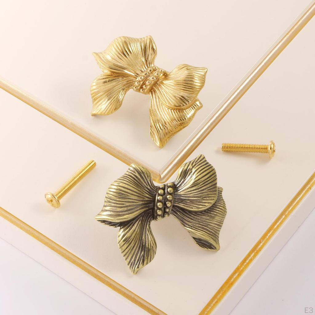 Bow Drawer Handle Cabinet Vintage Brass Door Knob for Cupboard Living Room