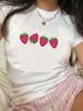 Cute Strawberry Print White T-Shirt Harajuku Short Sleeve Casual Women's T-shirt Clothing Street Tops Tees Aesthetic Clothes