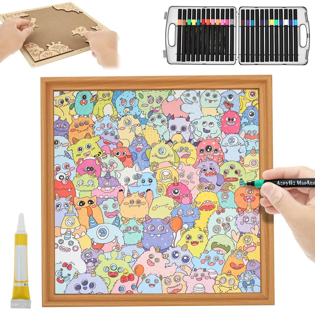 DIY Wooden Cat Puzzle Frame Hand-Painted Cat Coloring Puzzle Art Frame Creative Craft Gift Kid Educational Toys Home Decoration
