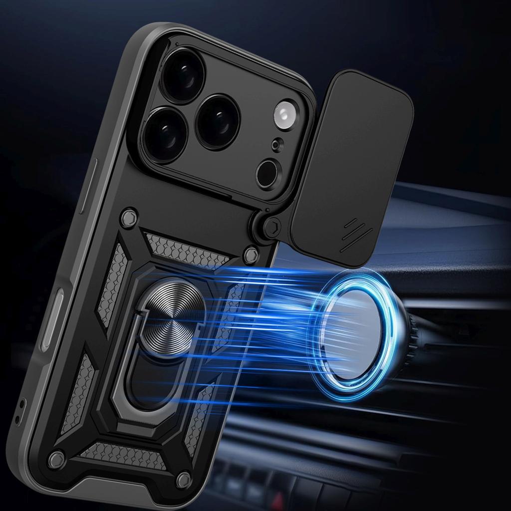 Etui pancerne z podstawką osłoną aparatu na iPhone 17 Pro Max Hybrid Armor Camshield - czarne