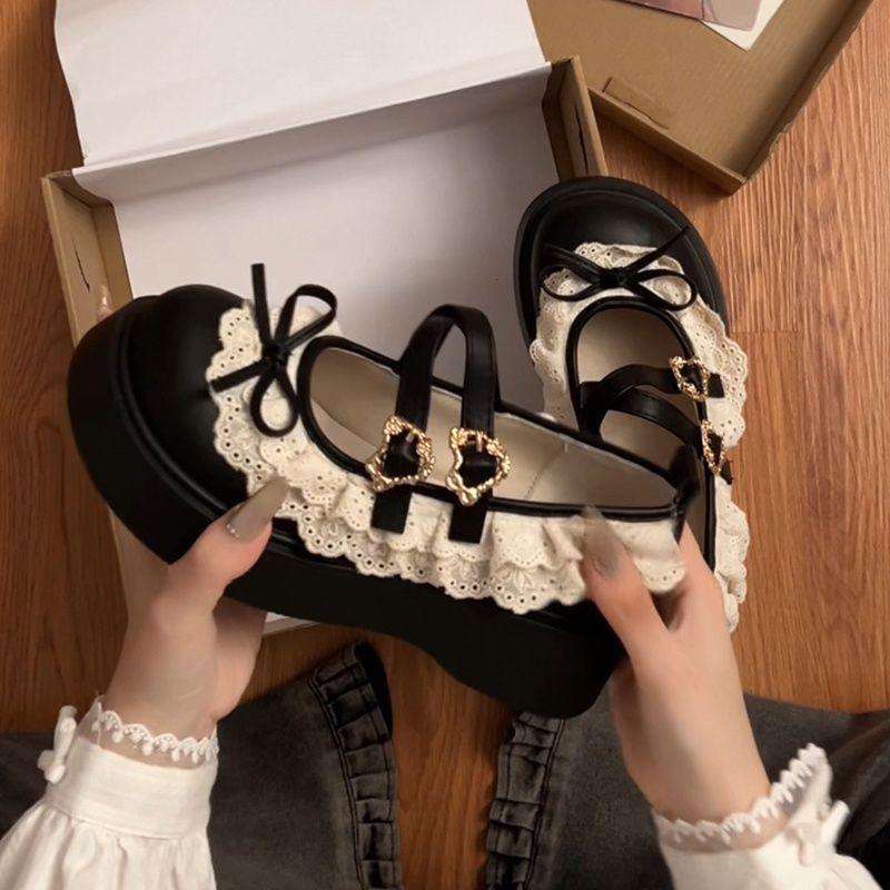 Retro bow platform small leather shoes women's 2025 new spring and autumn skirt French Mary Jane single shoes