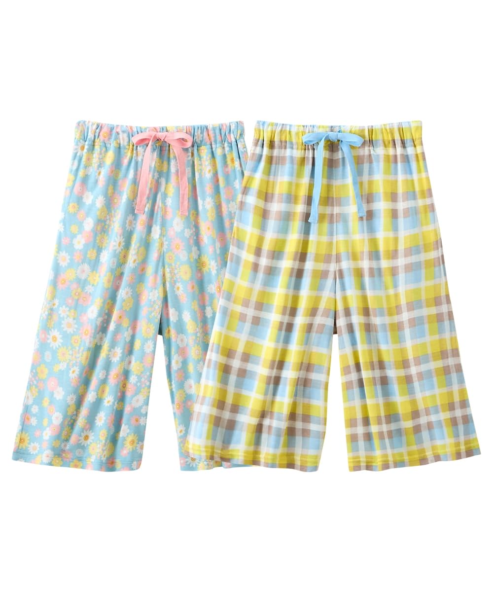 

Loungewear Cool to the Loose Relaxed Lounge Blue Floral Yellow M [Nissen] Women s Bottoms, Touch, Fit, Shorts, 2-Piece Set, + Check,