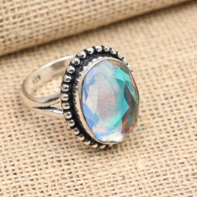 Regenbogen Mystic Topas Edelstein Handgefertigter Schmuck 925 Sterling Silber Ring für Sie