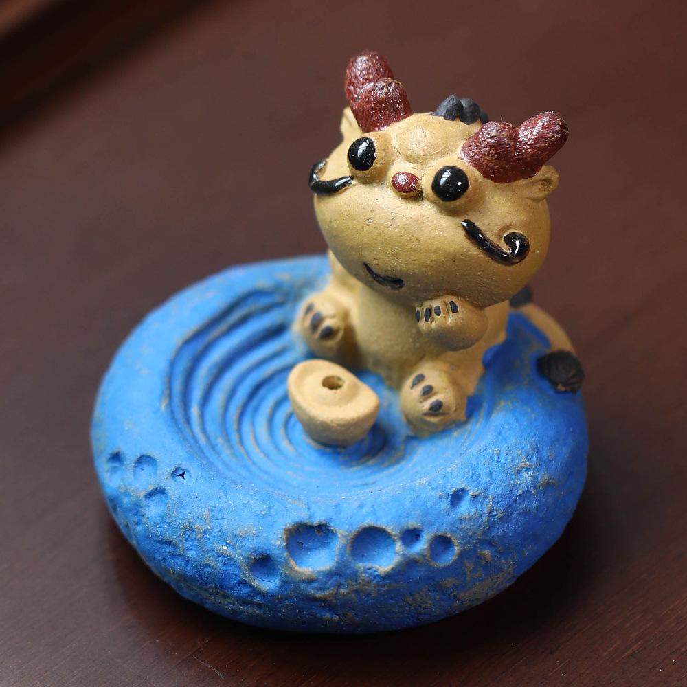 

1PC Purple clay animal tea pet ornaments, handmade zodiac animals, incense sticks, tea set accessories