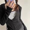 Spring Autumn Casual Fashion Solid Color Slim Cardigan Hoodies Women Street Style Drawstring Zipper Hooded Top