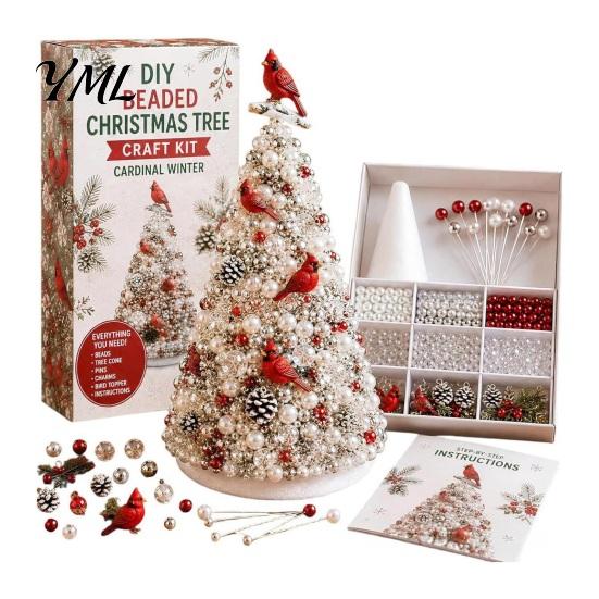 Beaded Figurine Making Set DIY Christmas Tree Beading Kit for Adults Beginners, Handmade 3D Ornament with Full Relaxing Craft Activity Tools