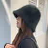 Rabbit hair fisherman hat children autumn and winter versatile plush knitted bucket hat warm ear protection washbasin hat