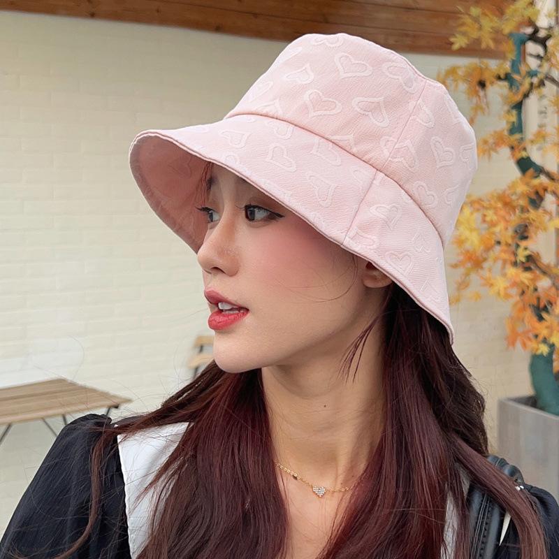 Niche female ins small fresh love bucket hat spring and summer casual versatile big eaves sunshade sunscreen basin hat