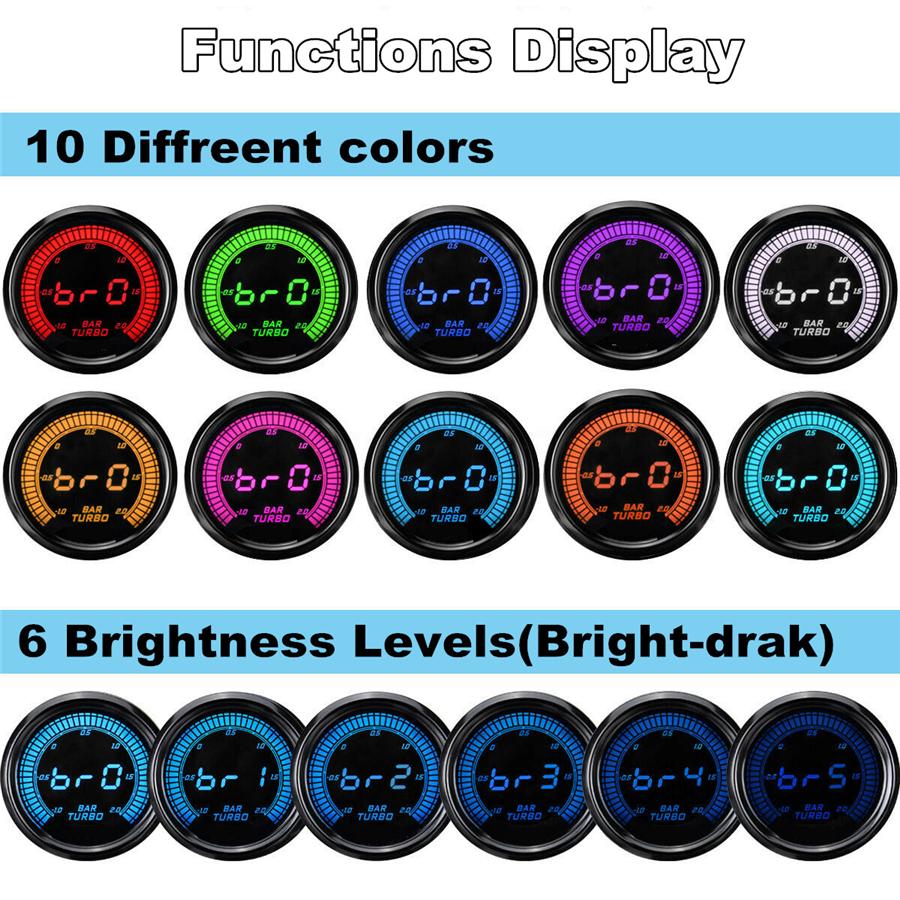 2" 52mm Car Turbo Boost Pressure Gauge Meter Digital LED Display w/Sensor 2 BAR