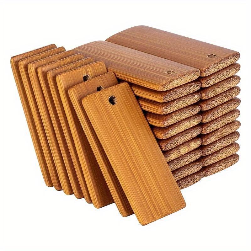 100Pcs 45X20mm Rectangle Tags Bamboo Tags for Keychain Rings, Bamboo Unfinished Wood Key Ring Tag