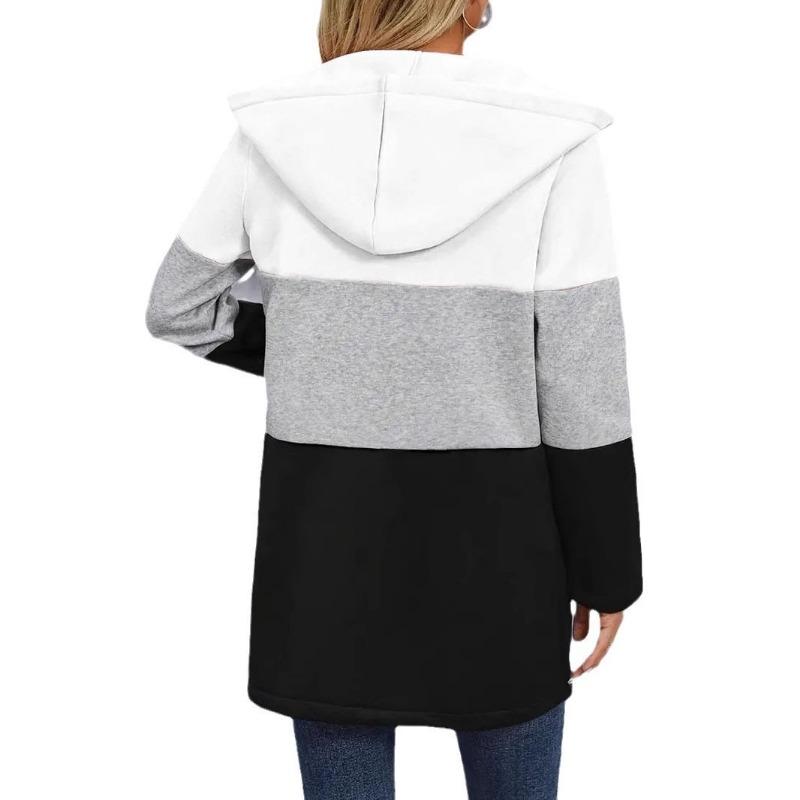 Women S Casual Loose Color Block Patchwork Hooded Sweatshirt