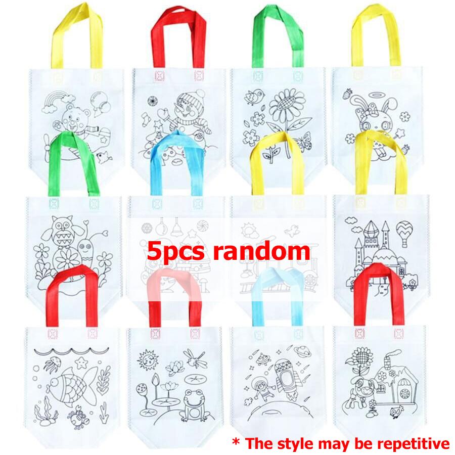 

5-20pcs DIY Non-woven Fabric Graffiti Bag with 6-color Mini Pen Reusable Birthday Party Gift Bag Painting Drawing Goodie Bags