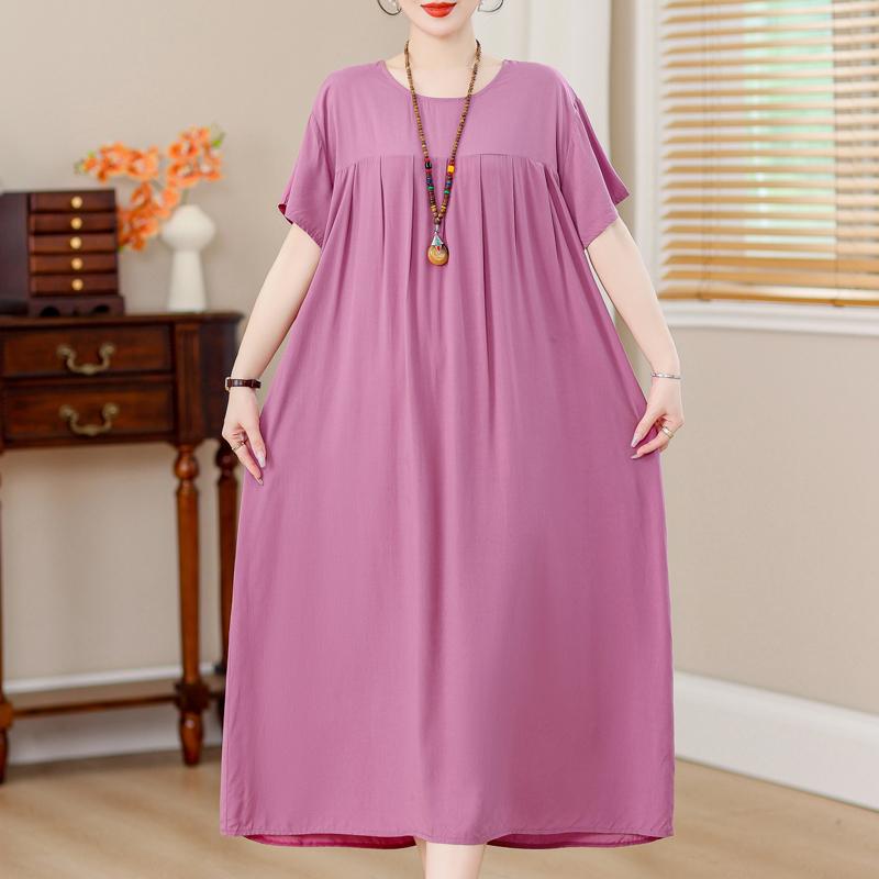 Plus Size Loose Vintage Print Langes Kleid für Damen Lässige Kurzarm-Sommer-Damenkleider