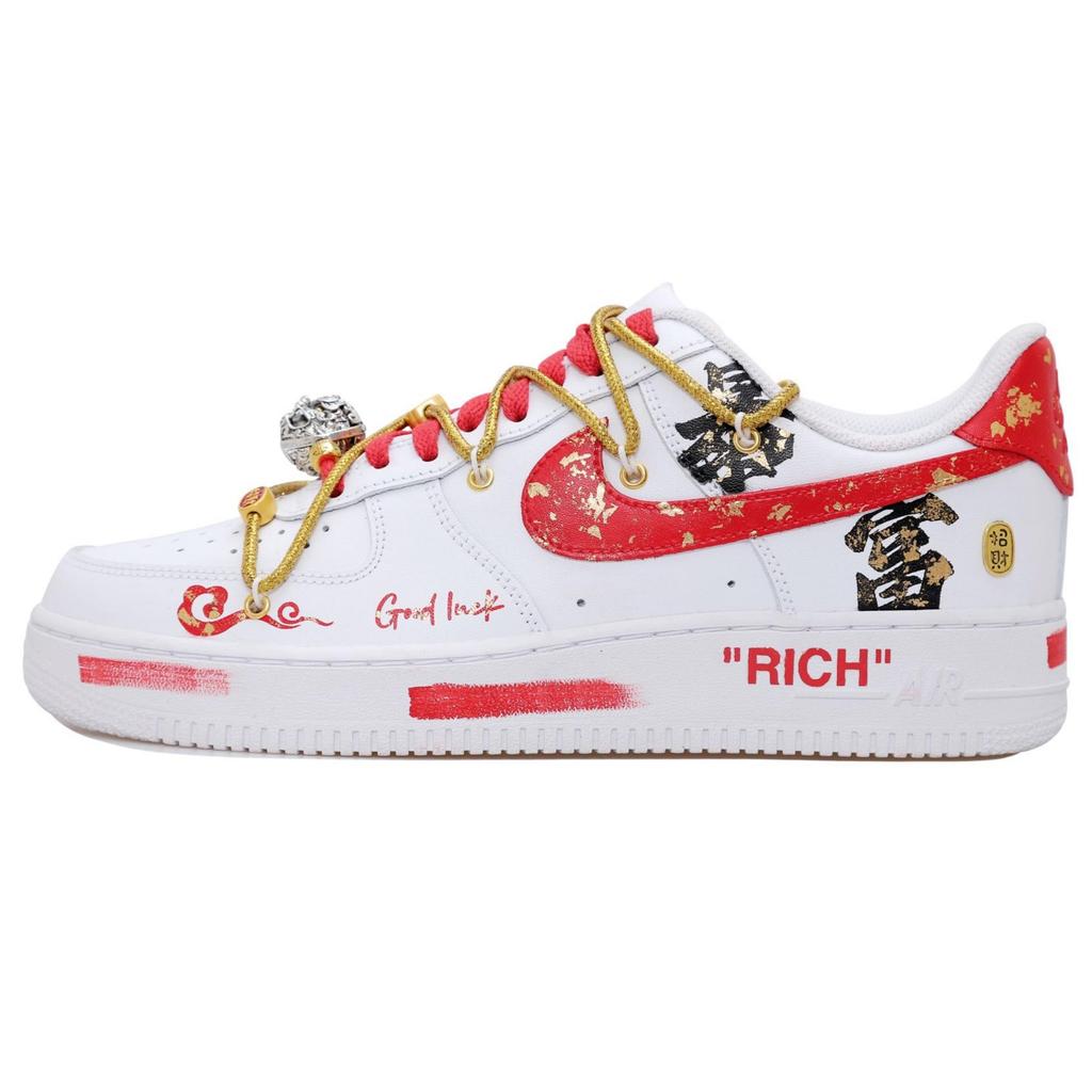 Nike Air Force 1 Low Wishing You Prosperity Anti Slip Wear Resistant Low Top Skateboard Shoes Women's White Red DD8959-100(Team69-SBOX)_