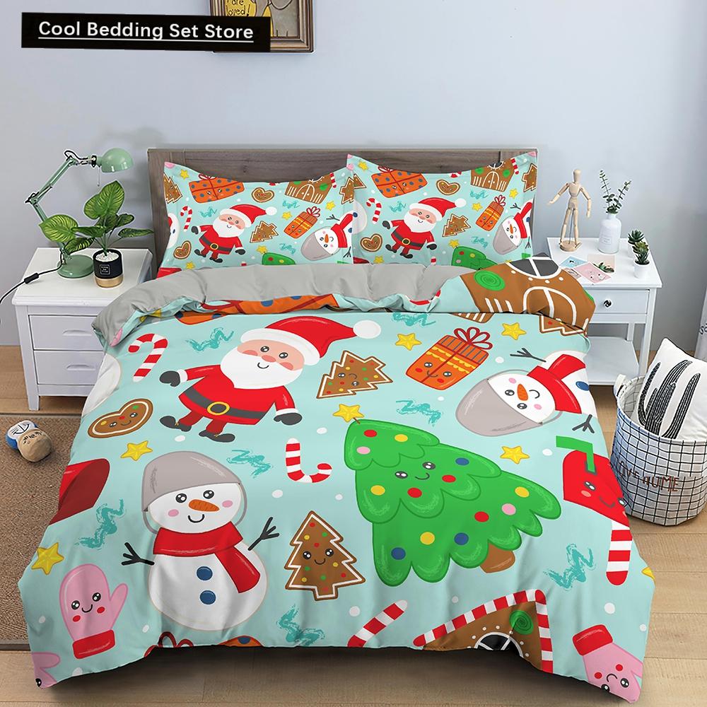 Merry Christmas King Queen Duvet Cover XMAS Bedding Set for Kid Santa Claus Quilt Cover Cartoon 2/3pcs Polyester Comforter Cover