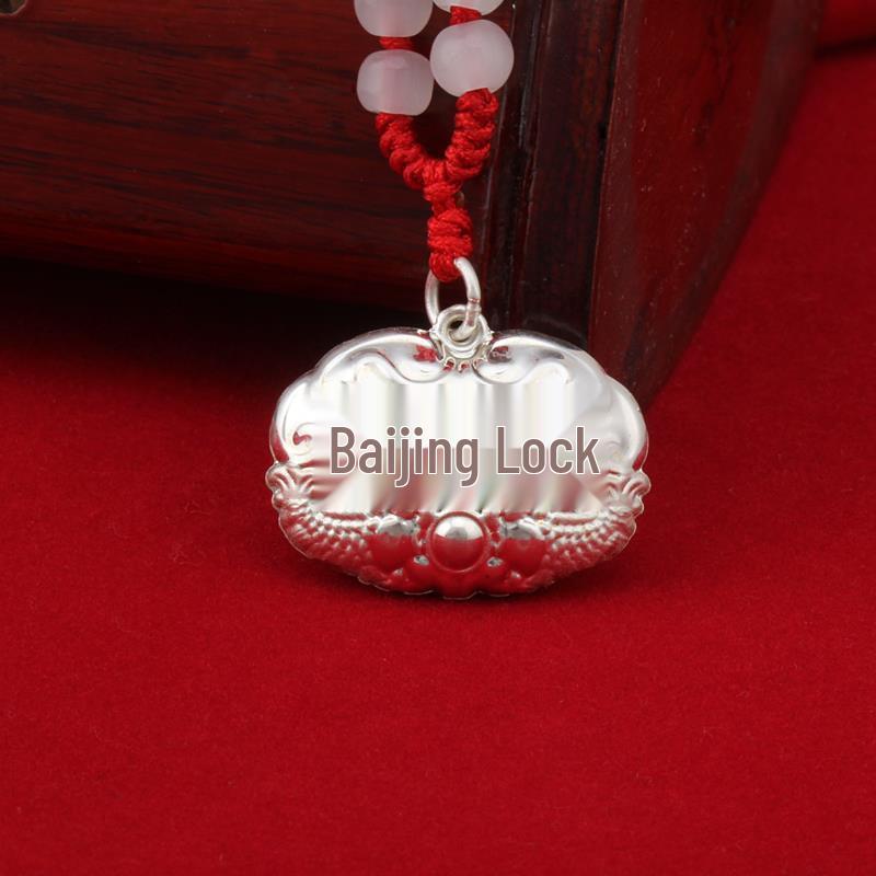 

Женская подвеска из стерлингового серебра - Милый детский замок с красным шнурком-ожерельем, Аутентичный замок «Сто благословений» из чистого серебра, Подарок в стиле легкой роскоши. Pure Silver