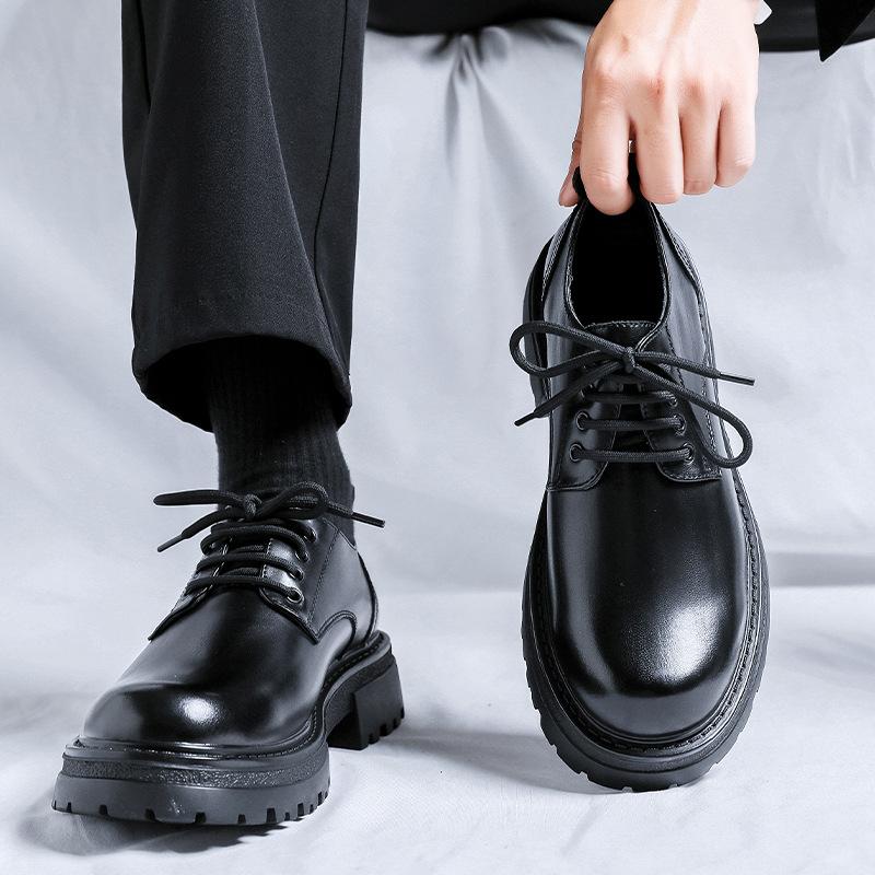 Kožené boty pánské ležérní společenské černé svatební boty britský styl platforma špičkové derby boty 6373-R