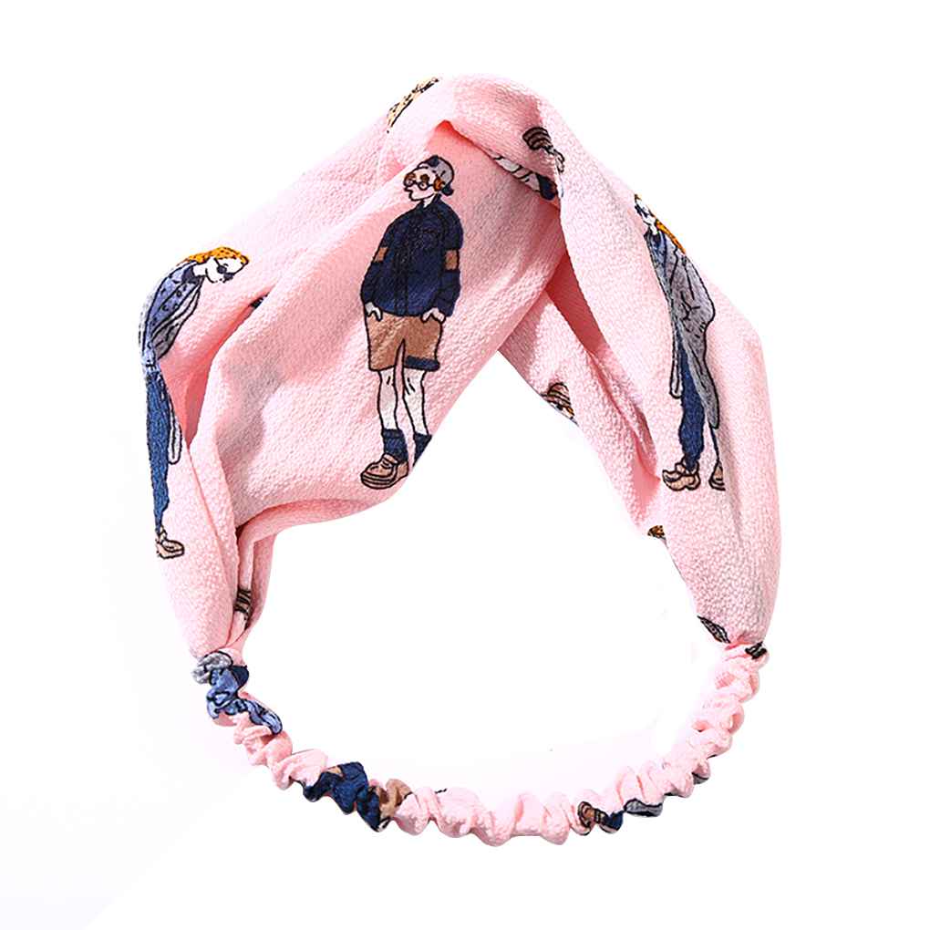 

Boho Women Girls Turban Twist Knot Head Wrap Headband Twisted Knotted Hair Band pink character