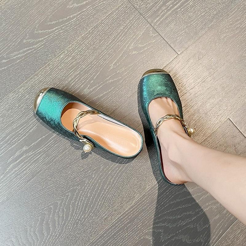 Single Shoes Women's 2025 New Summer Bag Head Half Drag Women's French Inner Height Increase Thick Heel Mary Jane Shoes