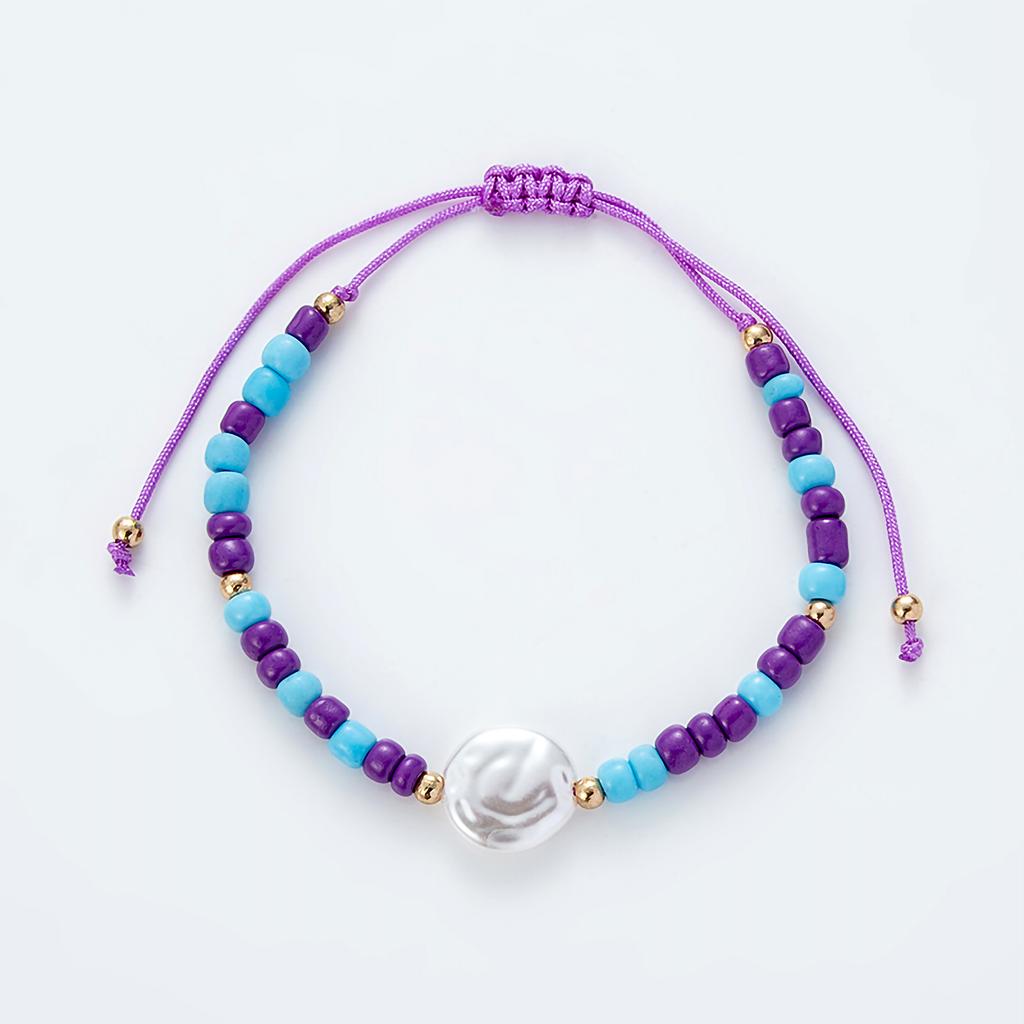 Adjustable Woven Rope Bracelet Multicolor Glass Beaded with Simulated Pearl Boho Style Jewelry