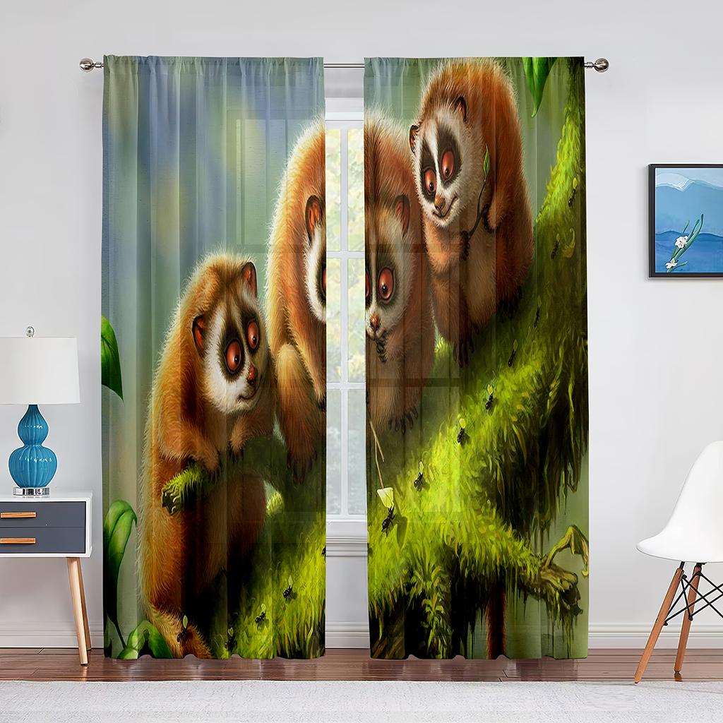 Cartoon Farm Animals Sheer Voile Curtain Cute Sheep Cow Pig In Rural Ranch Window Tulle Curtains for Living Room Bedroom Kitchen