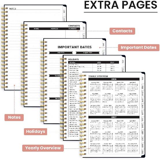 2026 Planner, Weekly and Monthly Planner for Women, Jan 2026 - Dec 2026 Pretty 2026 Calendar Planner with Monthly Tabs, Inner Pocket, Spiral Binding,