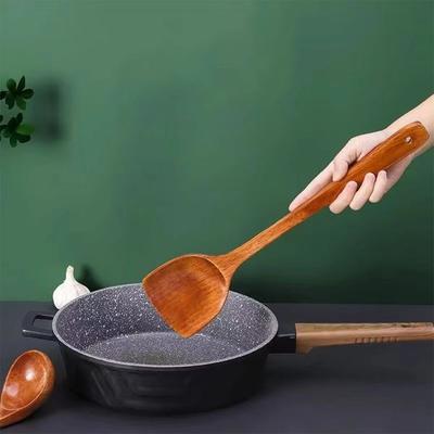 Durable Non-stick Wooden Spatula Anti-hot Non-slip Rice Spatula Long Handle Cooking Spatula