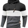 Autumn Winter Men's Jacquard Sweatshirt Long Sleeve Hoodie Color Block Hooded Sweatshirt
