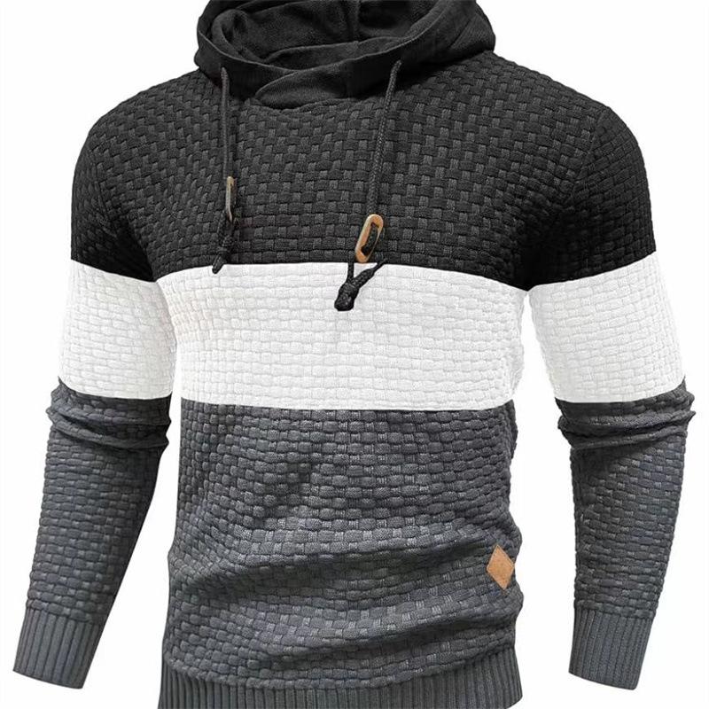 Autumn Winter Men's Jacquard Sweatshirt Long Sleeve Hoodie Color Block Hooded Sweatshirt