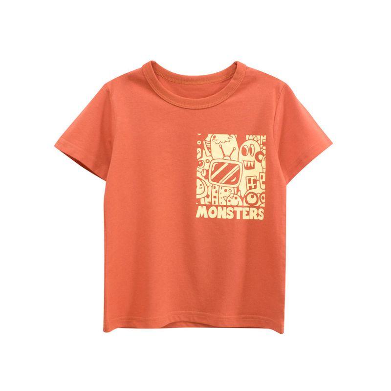 27Kids Children s Clothing Summer Children s Monster Print Short sleeve T-shirt Boys  Pure Cotton Clothes Baby Half Sleeve Top 9A018 Dark Orange 100