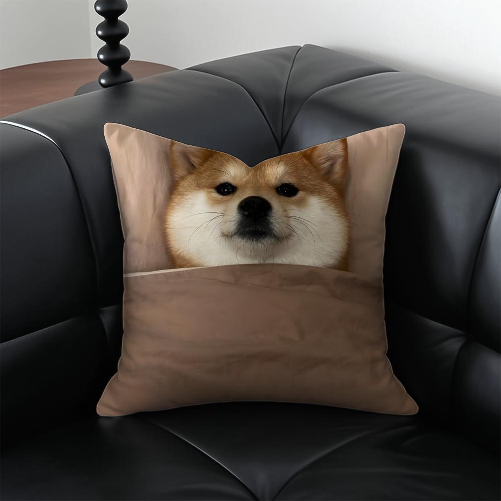 Cute Shiba Inu Cushion Cover Pillow Case Anti-Dustmite Invisible Zipper Silky Plush Cushion