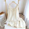 Spring and Summer New Loungewear Pure Cotton Gauze Korean Version Floral Series Suspender Shorts Set Loose Pajamas
