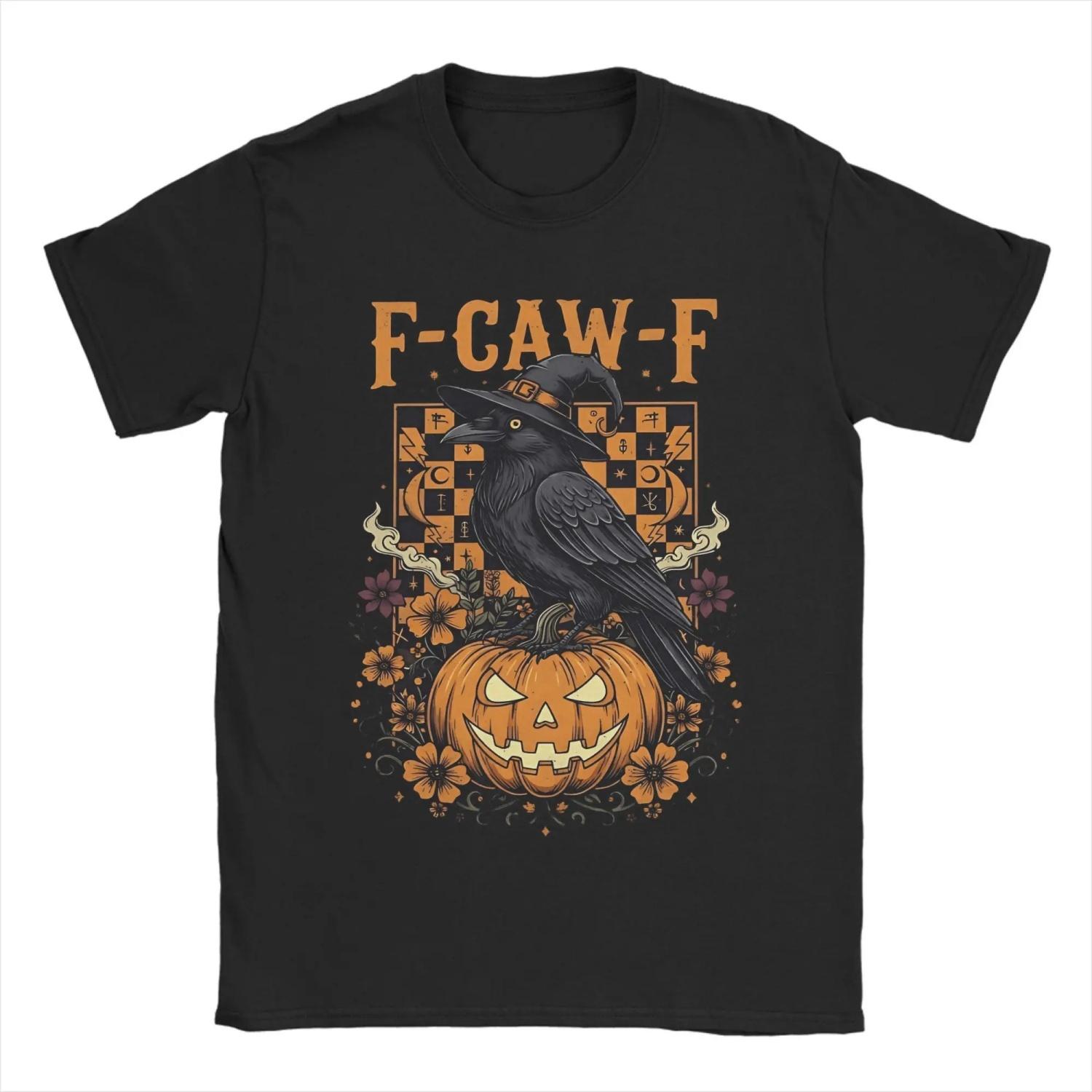 

Funny F-Caw-F Halloween Bird And Pumpkin T Shirt Cotton Clothing Short Sleeve Round Neck Tee Shirt Birthday Present T-Shirts S чёрный