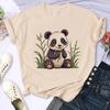 Funny Cute Panda Printed T Shirt for Women Summer Short Sleeve Cartoon Casual Creative T-shirt Vintage Round Neck Clothes
