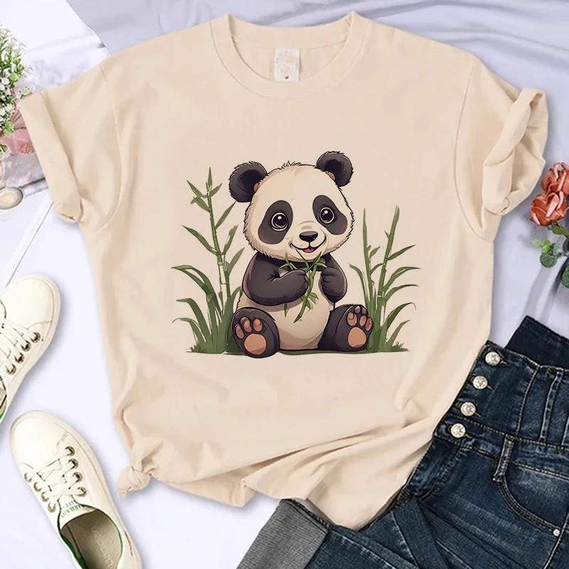 Funny Cute Panda Printed T Shirt for Women Summer Short Sleeve Cartoon Casual Creative T-shirt Vintage Round Neck Clothes