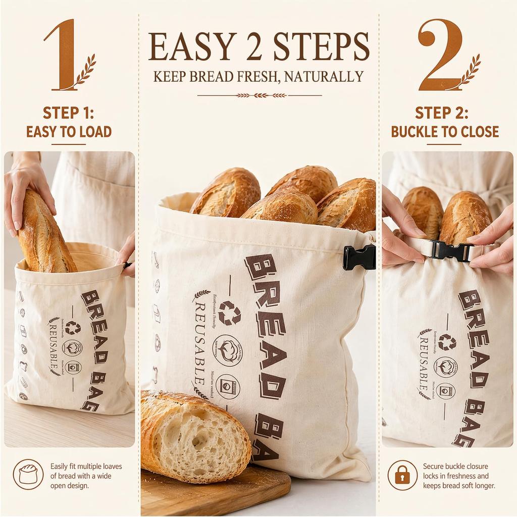2 Pieces of Beeswax, Bread Bags 42x33cm, Made from Organic Cotton and Natural Beeswax, Reusable Bread Bag To Keep Order for Sourdough