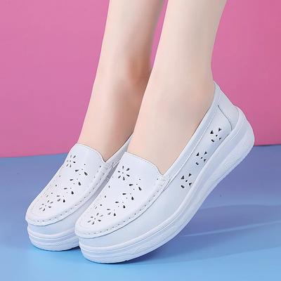 Fashion Genuine Leather Nurse Shoes Women Soft Sole Breathable Lightweight Comfortable Medical Shoes Thick Sole Anti Slip Work Shoe