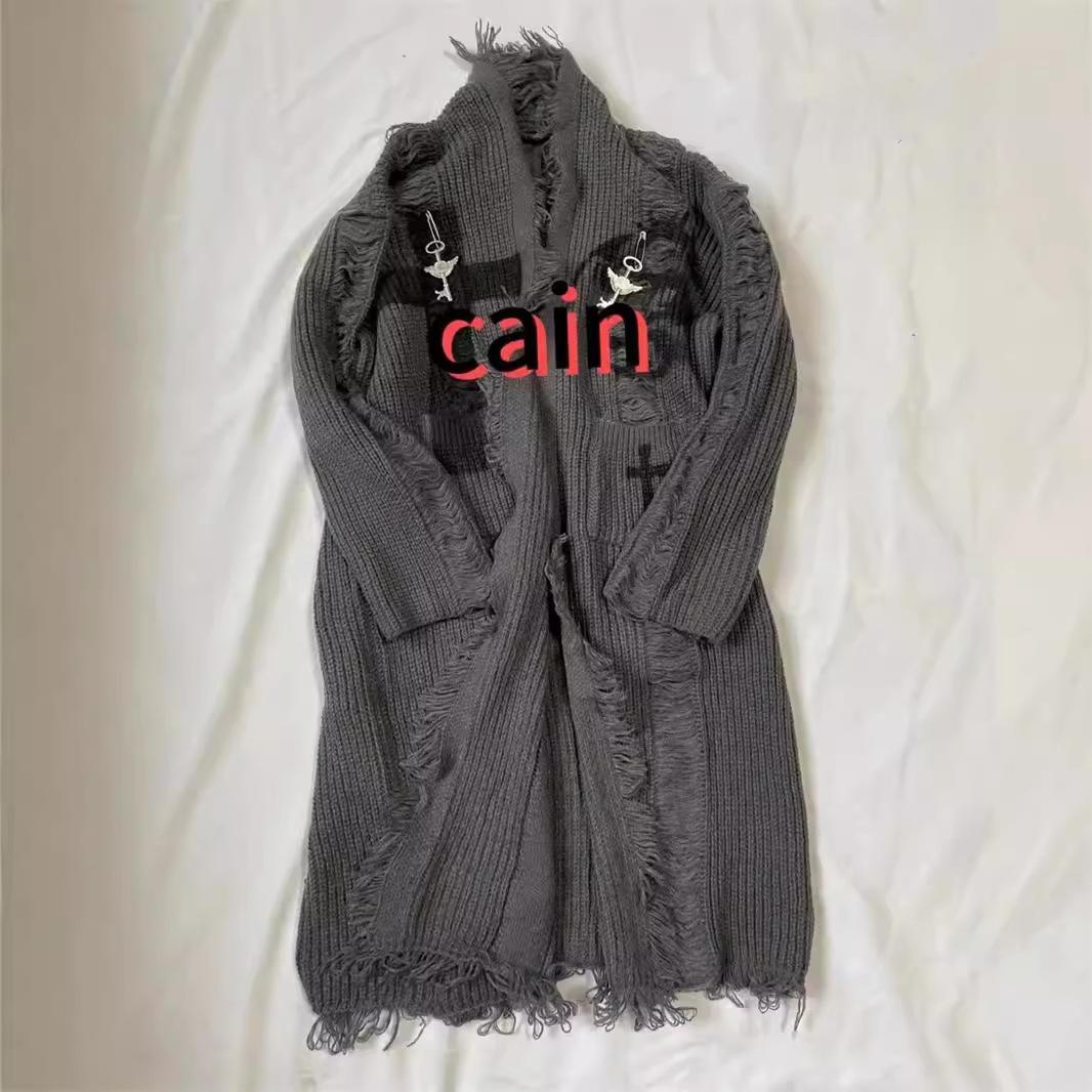 

Темна субкультура Вінтажний старий кардиган Порваний Чоловічий та Жіночий Порваний Панк Середній та Довгий В язаний Піджак One size