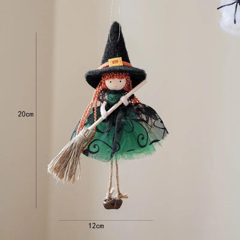 1PC Halloween Decoration Mesh Broom Girl Angel Pendant New Bell Hanging Foot Doll Holiday Decoration