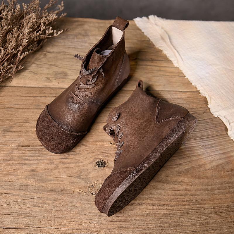 Lederschuhe, Damenschuhe, Stiefeletten, Einzelne Schuhe, Neue handgefertigte Retro-Damenstiefel mit weicher Sohle und weichem Leder