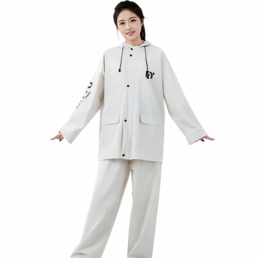

With Reflective Strips Raincoat Rain Pants Suit Waterproof Professional Split Design Rainwear Soft Motorcycle Rain Jackets M білий