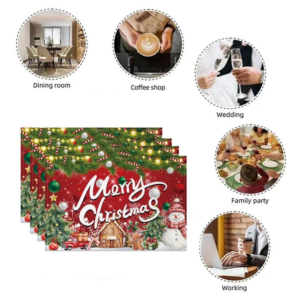 Christmas Table mat dining table Xmas Tree Snowman Santa Gingerbread House Linen Fabric Merry Christmas Holiday Table Decoration