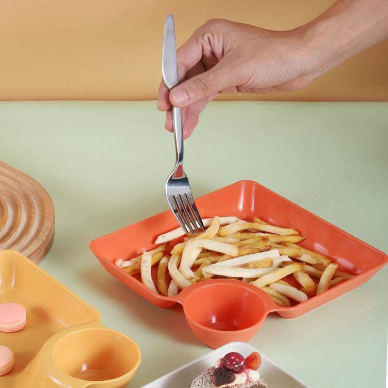 Multi-purpose French Fries Ketchup Holder Dumpling Plate With Vinegar Plate Snack Dish 2-Grid Spices Dish Dumplings Dessert