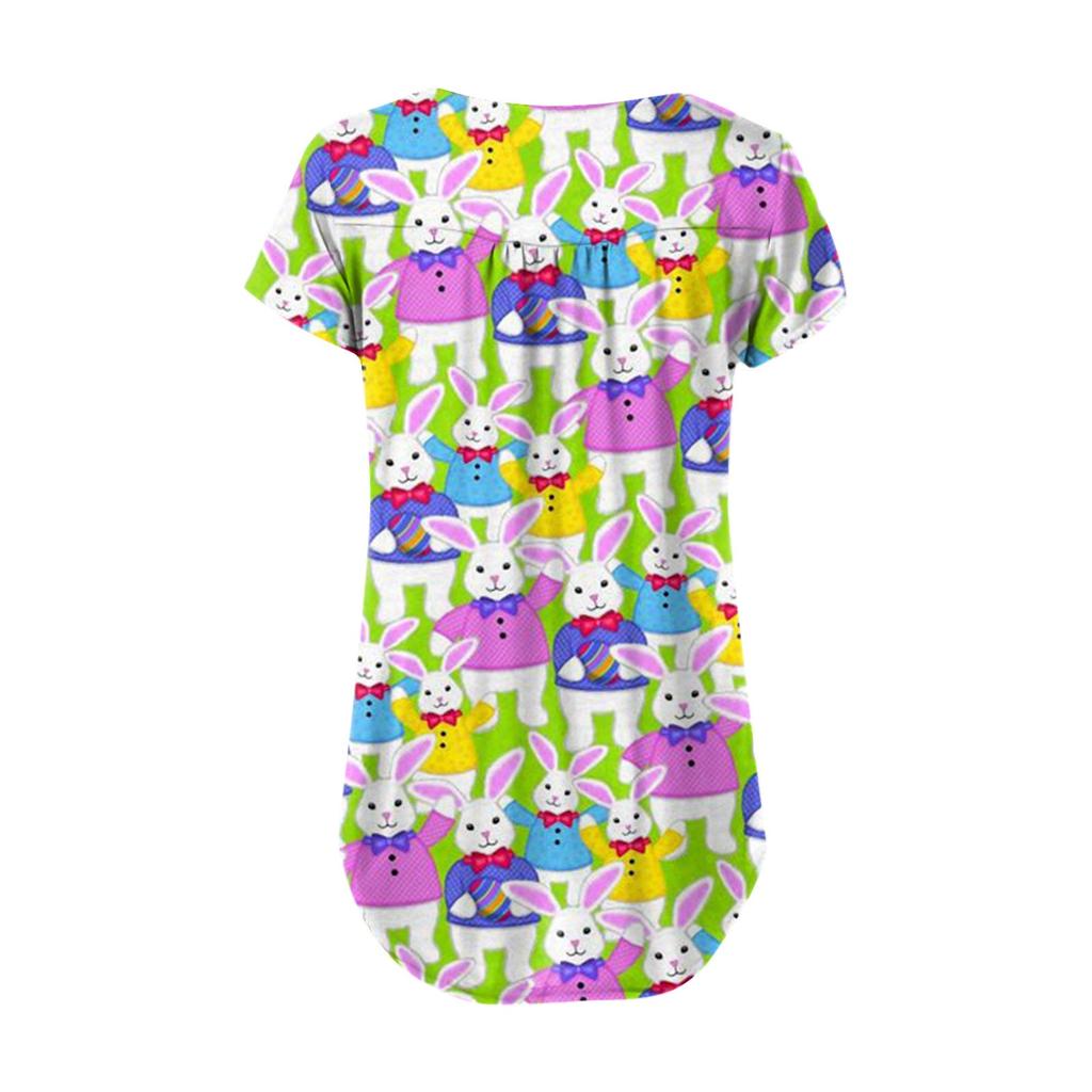 Women's Easter Short Sleeve Tops Loose Tops Casual Oversized Tops Pleated Tops Button Tie Tops Women