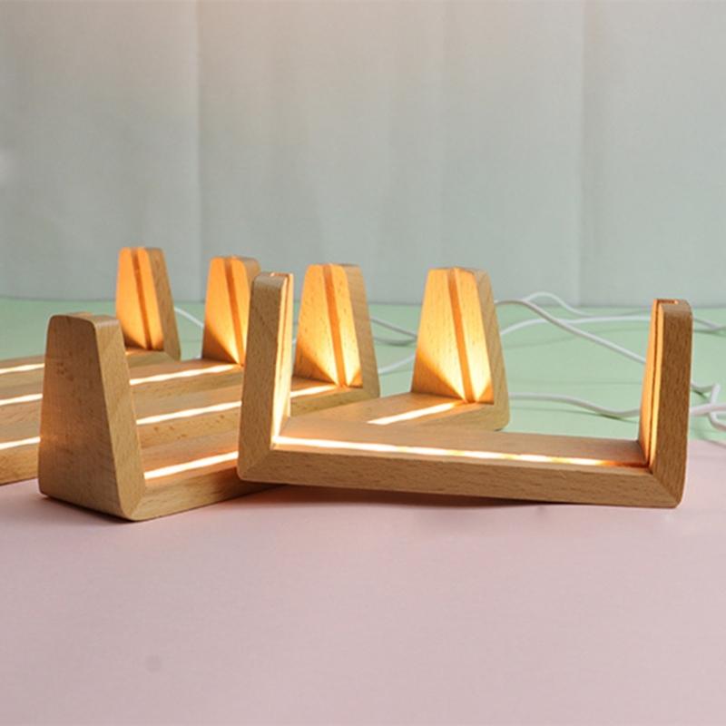 U-shaped Frame Light Base Wooden LED Display Base Pedestal Wood Night LED Light Lamp Base for Acrylic Crystal Glass