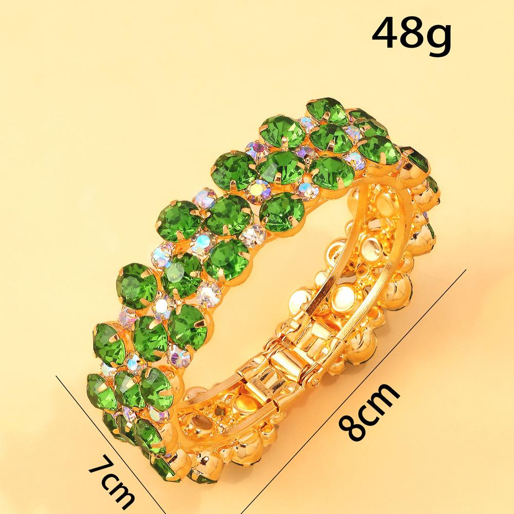 Full Diamond Open Round Bracelet Fashion Green Rhinestone Bracelet Women'S Bracelet